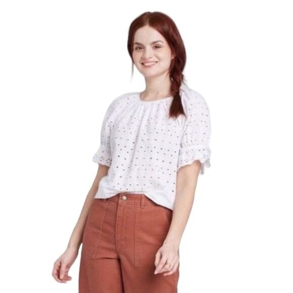 Universal Thread Short Sleeve Round Neck Eyelet Top New - Picture 1 of 6